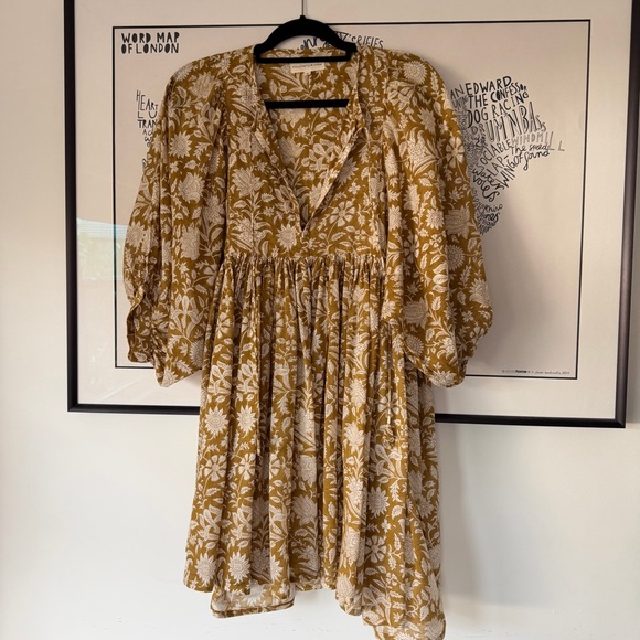 DAUGHTERS OF INDIA Kyra Block Print Cotton Mini Dress Size Small S - Picture 4 of 11